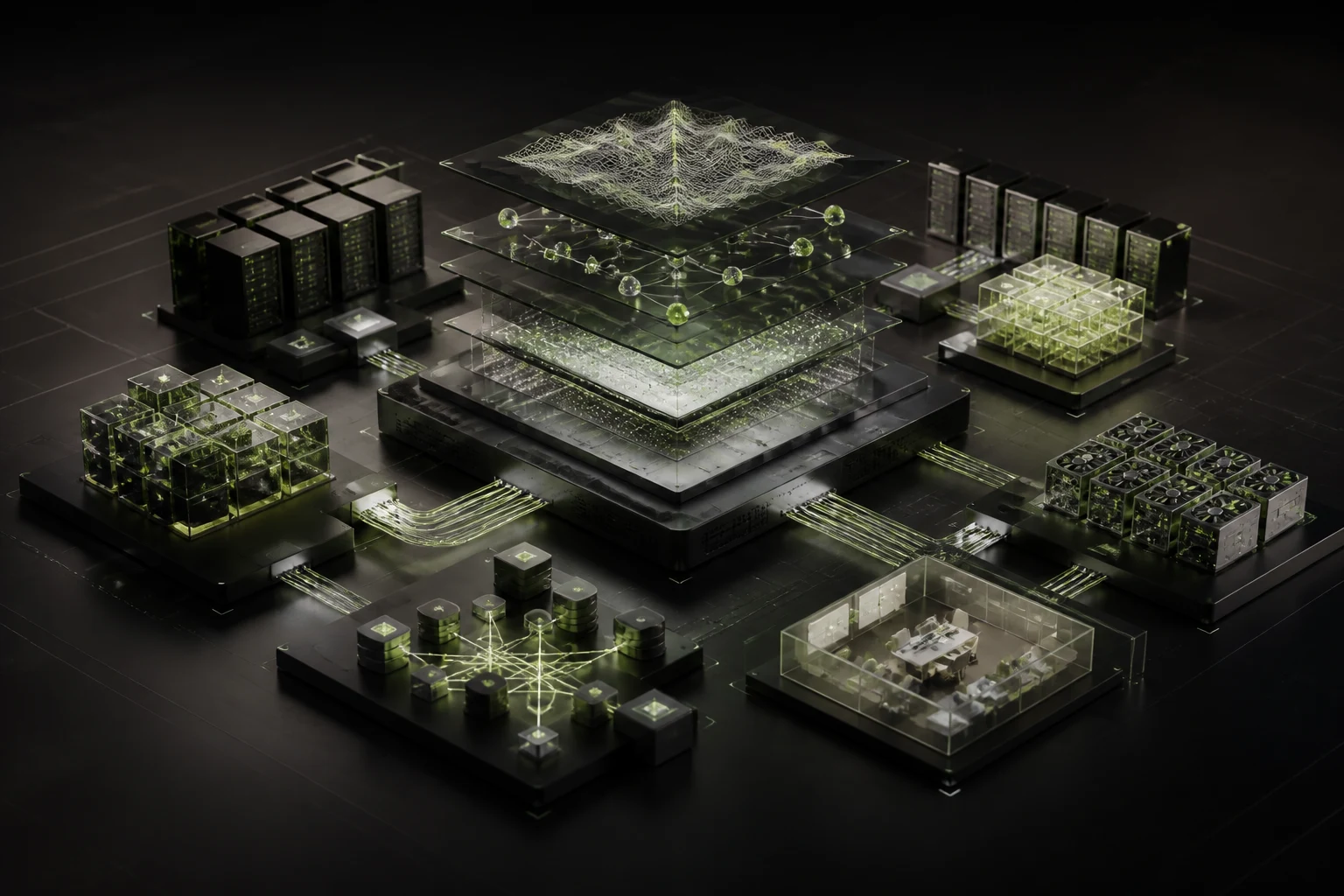 Conceptual editorial visualization of an open, modular national AI platform infrastructure