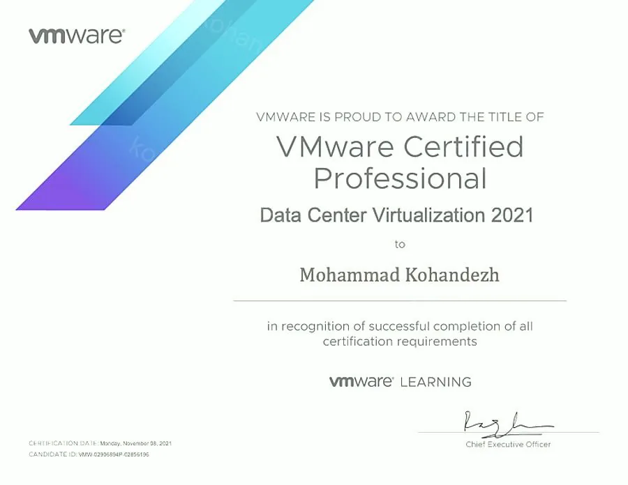 VMware VCP-DCV 2021 certificate