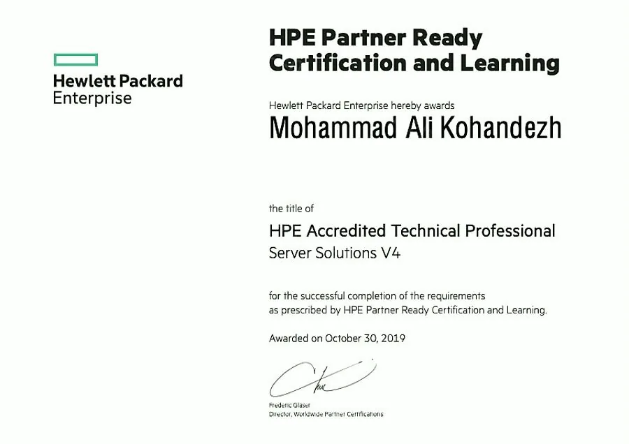 HPE ATP Server Solutions certificate